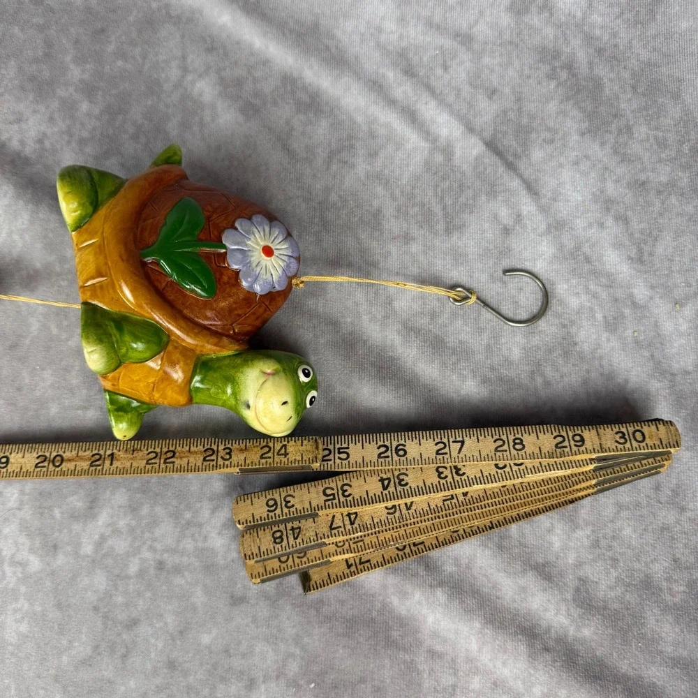 Vtg Ceramic Turtle Wind Chime Hanging Flower Garden Decor Chimes Whimsy Bohemian